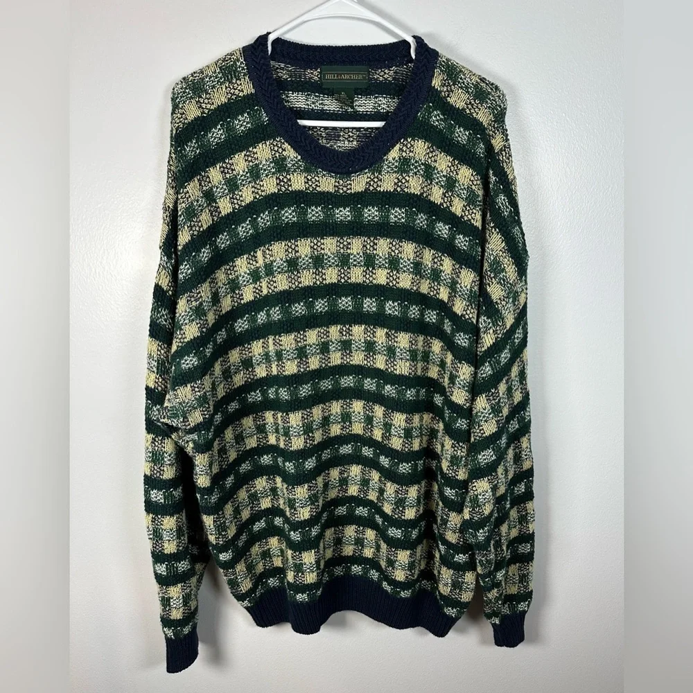 Vintage 90s Hill & Archer Grandpa Basketweave Knit Sweater size XL